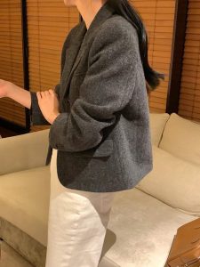 (season sale)55%羊毛質感紋路西裝外套 - Image 10