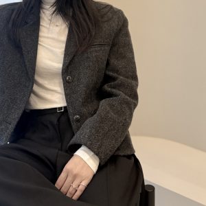 (season sale)55%羊毛質感紋路西裝外套 - Image 3