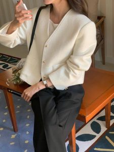 (season sale)30%羊毛質感無領西外 - Image 4