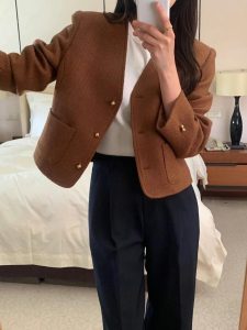 (season sale)30%羊毛質感無領西外 - Image 5