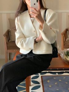 (season sale)30%羊毛質感無領西外 - Image 3