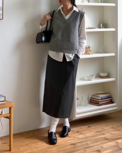 (season sale)上班族必備質感簡約後開叉長裙 - Image 4
