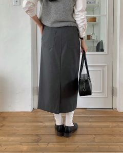 (season sale)上班族必備質感簡約後開叉長裙 - Image 3