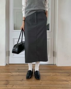 (season sale)上班族必備質感簡約後開叉長裙 - Image 2