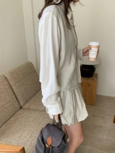 韓國設計前綁帶質感襯衫 - Image 7