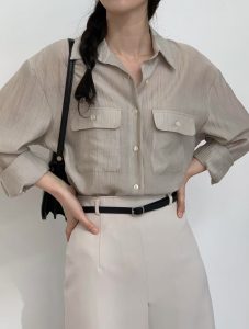 高質感細緻嫘縈面料雙口袋襯衫 - Image 2
