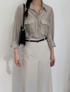 高質感細緻嫘縈面料雙口袋襯衫 - Image 3