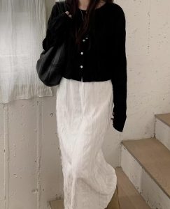 高質感蕾絲嫘縈面料後開叉腰鬆緊長裙 - Image 7