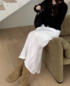 高質感蕾絲嫘縈面料後開叉腰鬆緊長裙 - Image 3
