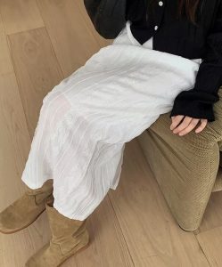 高質感蕾絲嫘縈面料後開叉腰鬆緊長裙 - Image 2