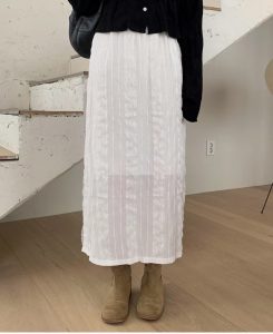 高質感蕾絲嫘縈面料後開叉腰鬆緊長裙 - Image 4