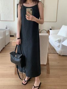 天絲細緻坑紋面料細肩帶長洋裝 - Image 7