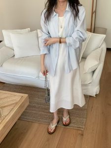 天絲細緻坑紋面料細肩帶長洋裝 - Image 2