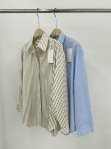 棉質隱藏釦條紋質感襯衫 - Image 11