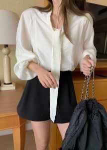 高質感袖口鬆緊領帶單排扣上衣 - Image 2