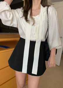 高質感袖口鬆緊領帶單排扣上衣 - Image 4