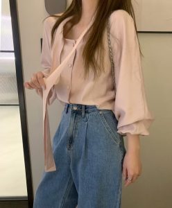 高質感袖口鬆緊領帶單排扣上衣 - Image 9