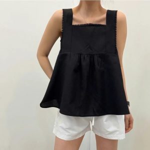 高級質感圓點刺繡滾邊調節式肩帶無袖上衣 - Image 10