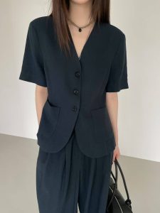 腰線剪裁三顆扣子短袖西裝外套 - Image 3
