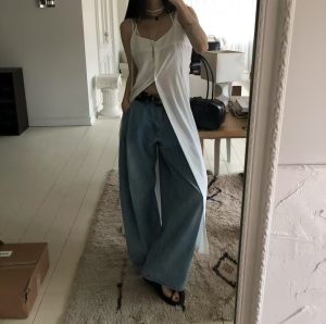 細肩長版單排扣罩衫 - Image 2