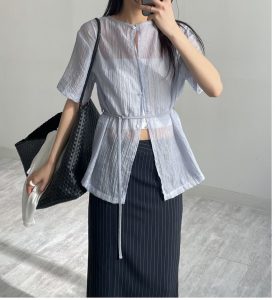 質感設計附腰帶開叉上衣 - Image 6