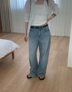 四季簡約刷色質感牛仔寬褲 - Image 9