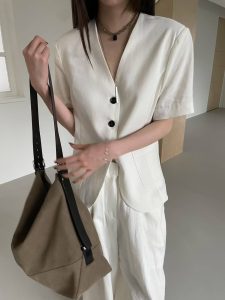 腰線剪裁三顆扣子短袖西裝外套 - Image 5